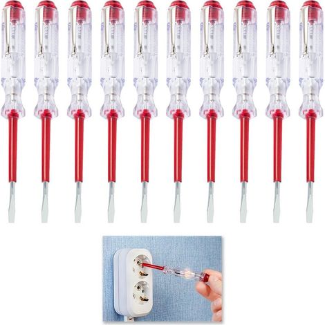 10 Pièces Tournevis Testeur Electricien, Testeur standard avec Tournevis Plat, 3 en 1, Testeur de Phase, pour Valider Connexions Électriques, 100V-500V, Outil Pratique pour Maison et Professionnels (1/5)