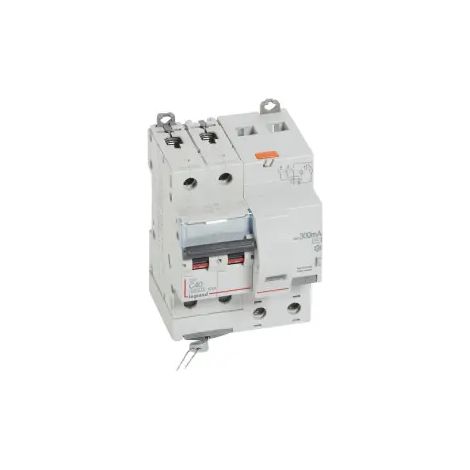Disjoncteur différentiel monobloc DX6000 10kA arrivée haute et départ bas à vis 2P 230V à 400V 40A typeAC 300mA (411176)