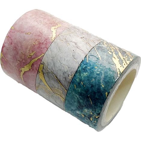 Ruban adhésif décoratif Washi - Lot de rubans de masquage Washi à texture marbrée avec feuille d'or - Ruban décoratif esthétique idéal pour le bullet journal, le scrapbooking et les loisirs créatifs. (1/5)