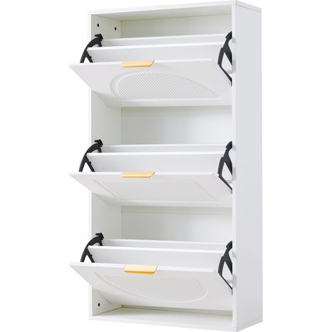 Schmaler Schuhschrank mit 3 Klappen, weiß, 60 x 24 x 114 cm (1/5)