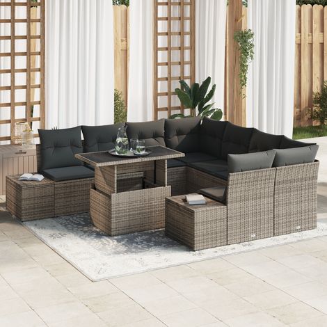 vidaXL Ensemble de canapé de jardin 9 pc Gris polyrotin (1/5)