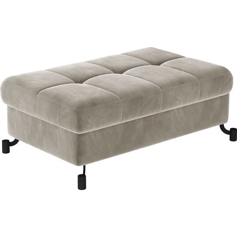 Pouf velours matelassé avec coffre de rangement LORI-Beige clair (1/4)