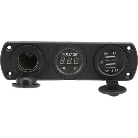 Prise Multiprise 3-en-1 Tableau de Bord Double Port USB Chargeur Allume-Cigare Voltmètre Numérique LED pour Camion Bateau Caravane (1/5)