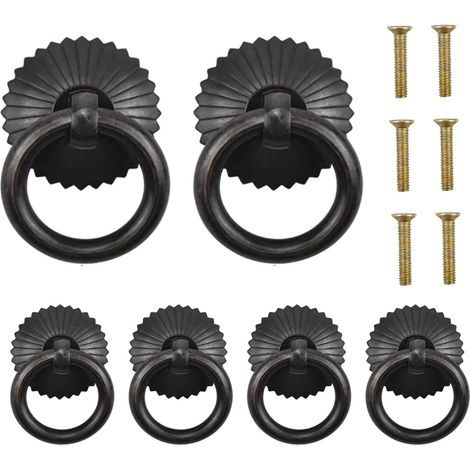 Bouton De Meuble - Anneau Métal Noir 3 cm - Pour Tiroir Placard Armoire Commode Porte - Lot De 6 Avec Vis (1/5)