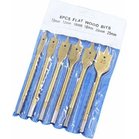Lot de 6 forêts plats à bois - Pour alésage du bois - Tête plate métrique - Outils de découpe de trou (1/4)