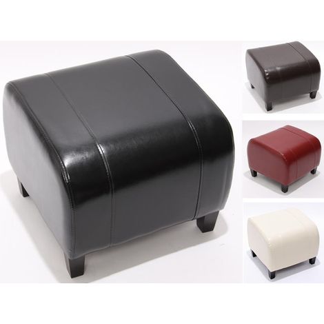 Tabouret pouf cuir EMMEN, 39x45x47cm, noir (1/4)
