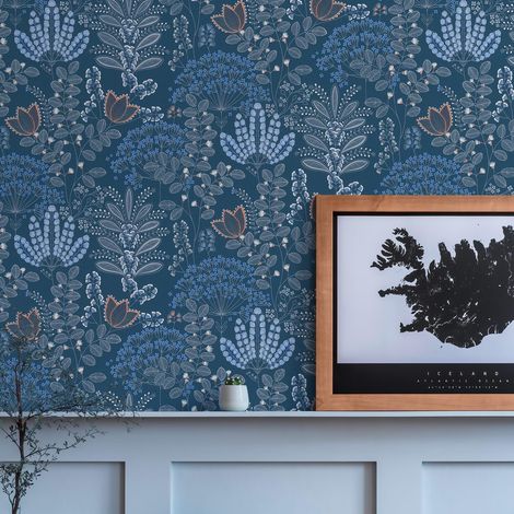 Papier peint intissé Bleu/blanc/gris/orange 10,05 m x 0,53 m Fabriqué en Allemagne (1/5)
