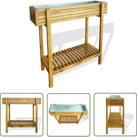 SKM Lit surélevé de jardin Bois massif d'acacia et zinc (1/5)