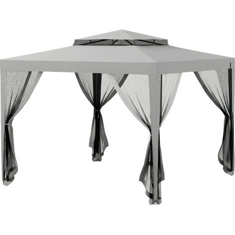 Tonnelle barnum de jardin 3L x 3l m avec 4 moustiquaires amovibles - double toit - gris