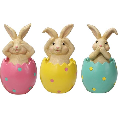 Pâques Décoration Résine Lapin Assis sur Coquille d'Œuf Jaune, Figurine de Table pour Maison (Boîte, 1 Pièce) (1/5)