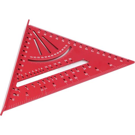 Règle triangulaire en aluminium rouge, échelles précises et lisibles 30° 45° 60°, métrique, angle droit 90°, outil de mesure pour menuiserie (1/5)