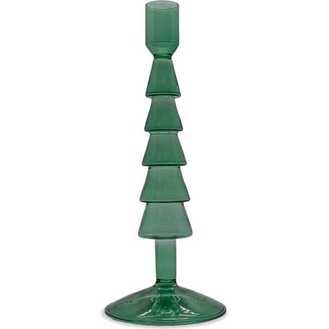 WD LifeStyle Potacandela in Vetro H 22 Cm Forma Albero di Natale Colore Verde