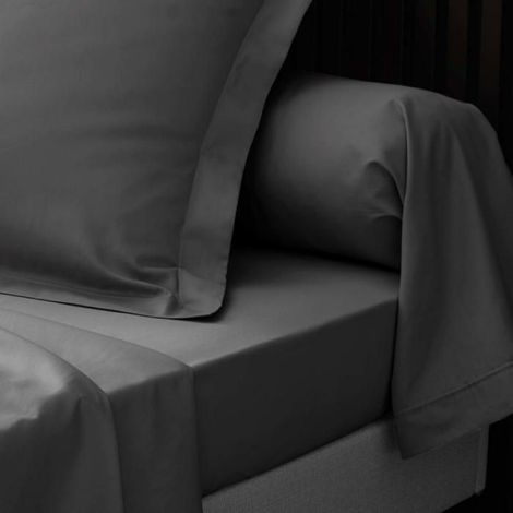 Drap plat en percale de coton 180 x 290 cm gris acier (1/3)