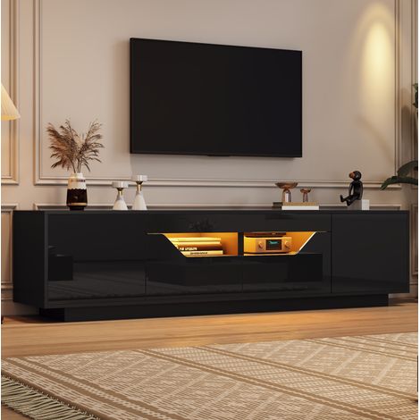 Mueble para TV (180x40x45 cm), con 2 cajones, 2 armarios, iluminación LED, aglomerado, negro (1/5)