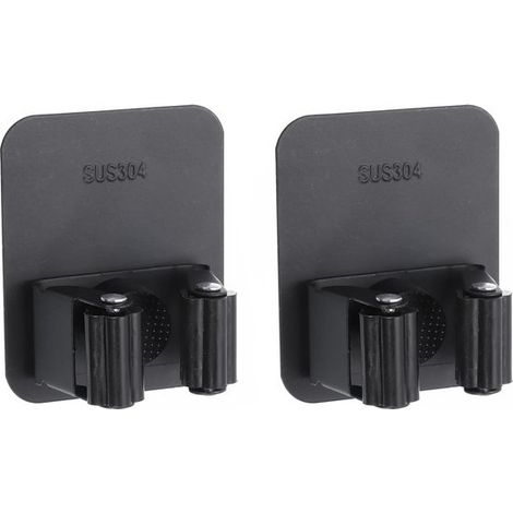2 porta scope in acciaio inox 304 nero - Robusto, con fissaggio adesivo e a vite, ideale per lavanderia e bagno. (1/2)
