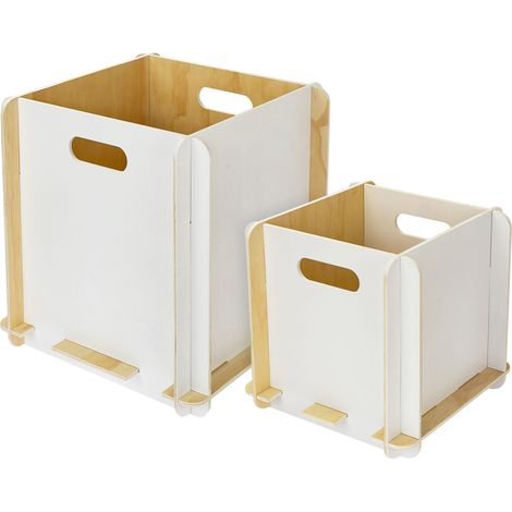 HMF Aufbewahrungsbox aus Holz zum Zusammenstecken, 2er Set, 25 cm + 32 cm, Weiß (1/5)