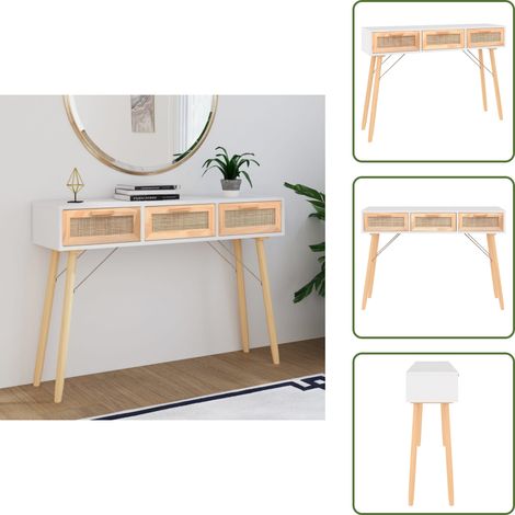 Rotin naturel - vidaXL Table console Blanc 105x30x75 cm Bois massif pin /rotin naturel - Pieds en bois (1/5)
