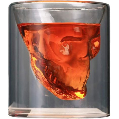 Verres à double paroi à motif de crâne, transparents, 250 ml, pour café, vin, bière, thé, lot de 2, 250 ml transparents (1/5)