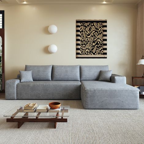 Sofá esquinero modular con chaise longue en L, 270 x 175 x 83 cm, tela gris HAVRYA (1/5)
