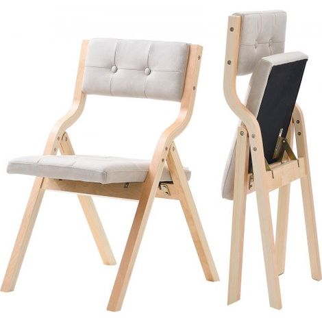 Klappstuhl Gartenstuhl mit gepolstertem Kissen & Holzrahmen 2 Stk. moderner Esszimmerstuhl für Küche Büro Party, Küchenstuhl bis 180 kg belastbar (pro) faltbar Beige + weiß platzsparend
