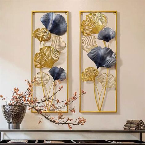 Senderpick – Tableau mural Ginkgo en métal – Décoration murale 2 pièces 85×31×5cm – Finition mate et traitement antirouille – Pour intérieur et extérieur (1/5)