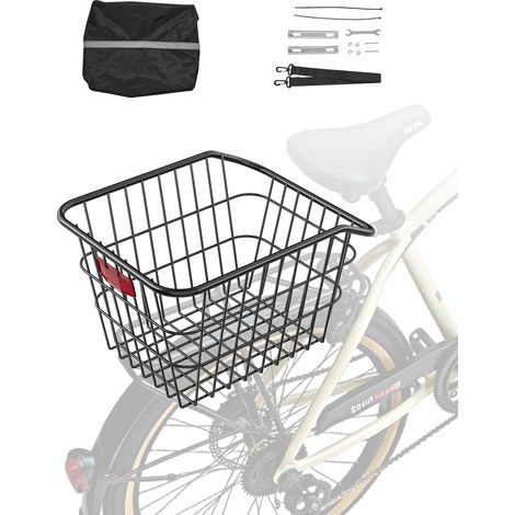 VEVOR Cestino Posteriore per Bici Medio, Cestino per Bicicletta in Filo Metallico con Luce Posteriore Riflettente e Copertura Impermeabile, Adatto alla Maggior Parte dei Portabici Posteriori