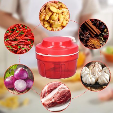 Cortador y picador de cebollas manual, apto para verduras y frutas, color rojo. (1/4)