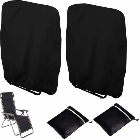 Lntyq 2pcs Housse de Protection pour Chaise Longue Pliante, Coupe-Vent Anti-UV Imperméable Housses pour Chaises de Jardin Pliantes, Housse de Chaise Longue de Jardin, avec Sac de Transport (Noir)