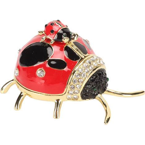 Boîte à bijoux coccinelle en émail rouge peint à la main, boîte de rangement et de décoration pour boucles d'oreilles et bagues. (1/5)
