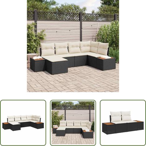 Terrassensofa - Gartensofa-set mit Kissen 6 pcs Schwarz Poly-Rattan (1/5)