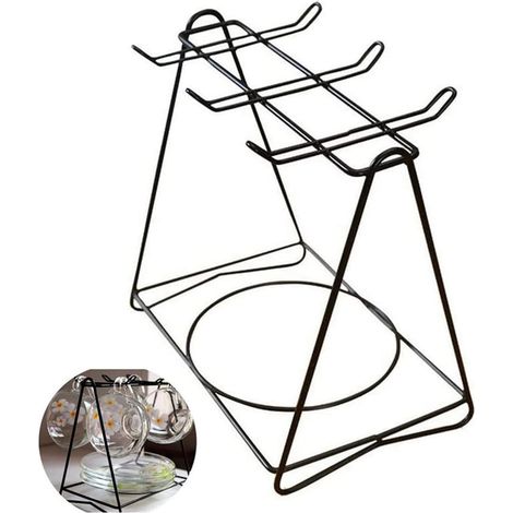 Portavasos de acero inoxidable - Expositor para 6 tazas con platillo y cuchara - Para el hogar, la cocina y el bar (negro)