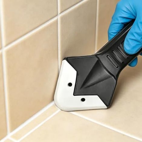 1 ensemble d'outils de joints en silicone 3 en 1 avec tête en acier inoxydable, lame de raclage et 5 tampons remplaçables pour planches collées (1/4)