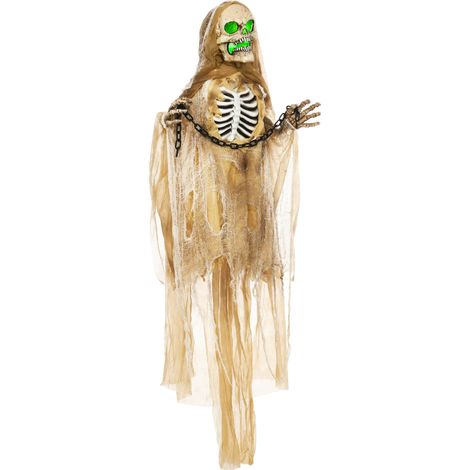 Halloweendekoration, Hängendes Skelett, leuchtender Kopf, unheimliches Heulen, biegsame Arme, Khaki (1/5)