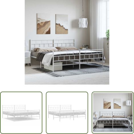 vidaXL Lit métallique - Cadre de lit métal sans matelas et pied de lit blanc 193x203 cm (1/5)