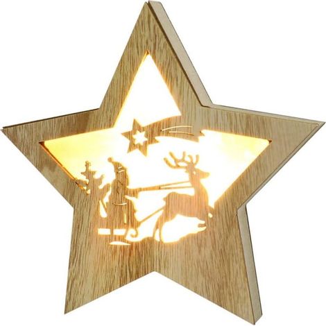 Colgante de estrella navideña LED, estrella decorativa de madera, estrella luminosa, decoración de estrella navideña, luz ambiental, decoración para árbol, adorno para habitación infantil (1/5)