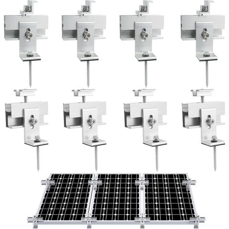 8er-Pack Aluminium-Montagehalterungen für Solarmodule für 3 Solarmodule, Mini-Montageschiene, Z-Halterung und 2 Mittelklemmen zur Montage auf Flachdächern, Schrägdächern, Dachrahmen 4 (1/5)