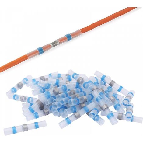 50pcs Cosses Electriques Souder Gaine Thermorétractable Terminaux Cuivre Electrique, Fil Câble Connecteur(Bleu,16-14 AWG) (1/5)