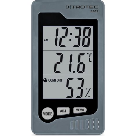 Trotec – Thermo-hygromètre de table – Affichage température et humidité – Indice de bien-être – Fonction réveil – Design mural ou de table