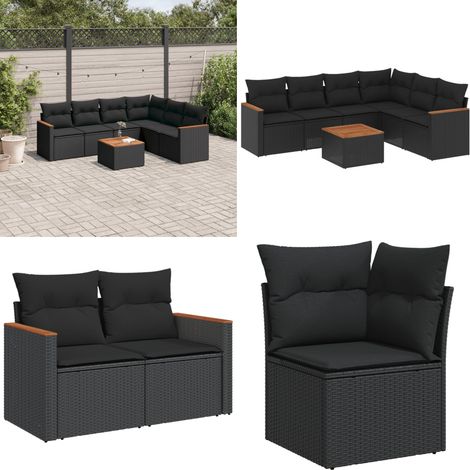 7-tlg. Garten-Sofagarnitur mit Kissen Schwarz Poly Rattan - Gartenmöbel Set - Esszimmergarnitur Outdoor - Rattan Gartenmöbel - Lounge Garnitur - Balkonmöbel - Home & Living (1/5)