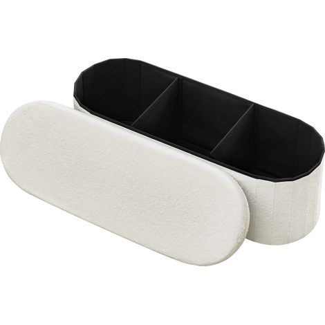 VEVOR Reposapies Plegable Ovalado con Espacio de Almacenamiento, Asiento Acolchado y Plegable, Carga hasta 299,37 kg, 110 x 38 x 38 cm, Baúl Otomano para Salón, Dormitorio y Pasillo, Color Beige (1/5)