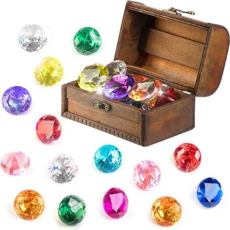 Coffret de pirate avec 15 gros diamants colorés, jouets sous-marins et pierres précieuses, coffret de plongée, jouets d'apprentissage de la natation, cadeau (1/5)