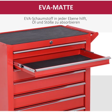 Chariot à outils, 2 petits tiroirs + 5 grands tiroirs, acier, capacité 150 kg, 69 x 33 x 75 cm, rouge (1/4)