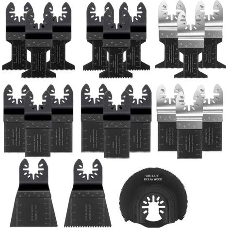 SABIR Lame de Scie Oscillante, 21PCS Mixte Outil Multi-Usage Kit, avec Accessoires de Universel Outil Multifonction Oscillant à Libération Rapide pour Coupe General Multi-Tool (Noir) (1/5)
