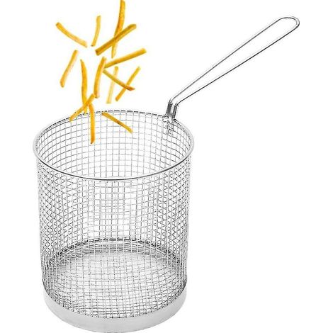 Round Stainless Steel Deep Fry Basket - French Chip Frying Serving Food (1/5)
