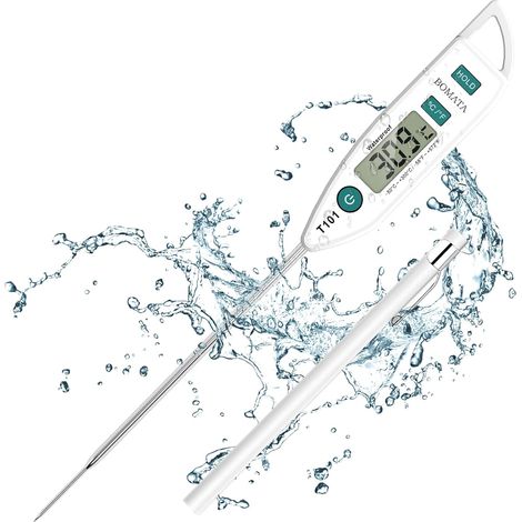 Thermomètre étanche IPX7, conçu pour l'eau, les liquides, les bougies et la cuisine. Thermomètre alimentaire à lecture instantanée avec une longue sonde pour la cuisson, la viande. T101 Blanc (1/5)