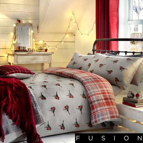 Set de Housse de Couette en Tissu Ecossais Devant et Oiseaux sur l'envers, Housse de Couette, Coton, Multicolore, King (1/4)
