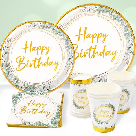 Vaisselle Jetable Anniversaire Vert, 96 Pièces Assiette Jetable Vert (1/5)
