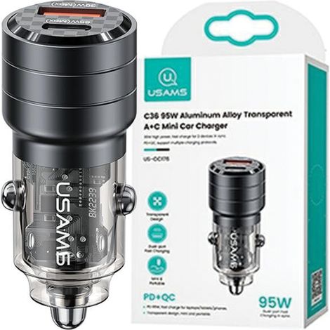 USAMS Autoladegerät C36 USB+USB-C 95W Schnellladung schwarz/schwarz CC176CC01 (US-CC176) (1/5)