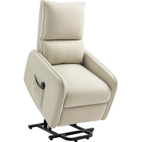 Fauteuil élévateur électrique 135° inclinable tissu lin télécommande repose-pieds déco salon, beige (1/5)