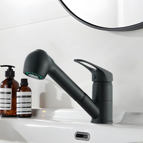 Zamery – Mitigeur de cuisine noir avec douchette extractible – 2 jets – Bec pivotant 360° – Raccord standard 3/8' – Pour lavage fruits et vaisselle